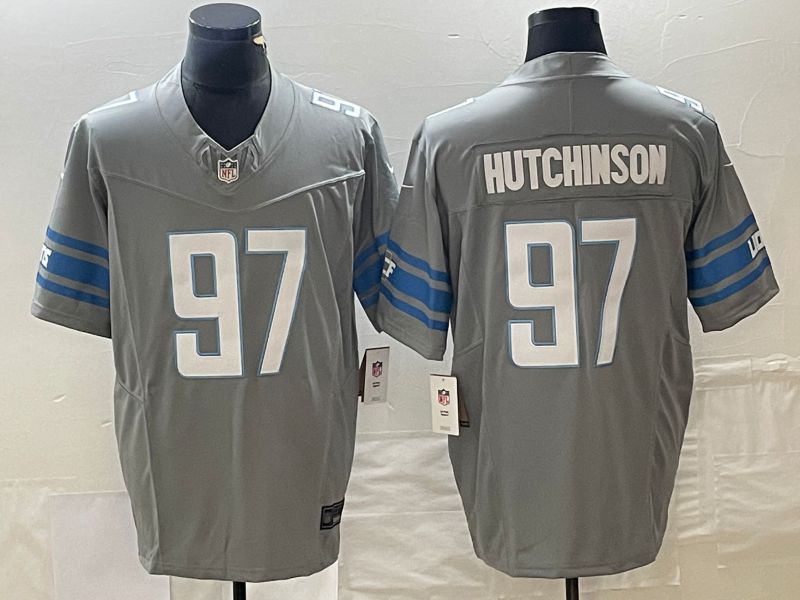 Men Detroit Lions 97 Hutchinson Grey 2023 Nike Vapor Limited NFL Jersey style 1